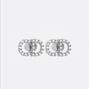 Dior White crystal Clair D Lune Palladium-Finish Stud Earring